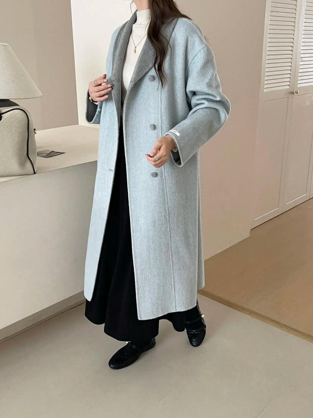 Women Autumn Gentle Elegant Temperament All-match Leisure Solid Long Korean Style Loose Temperament Loose Woolen Coat Female