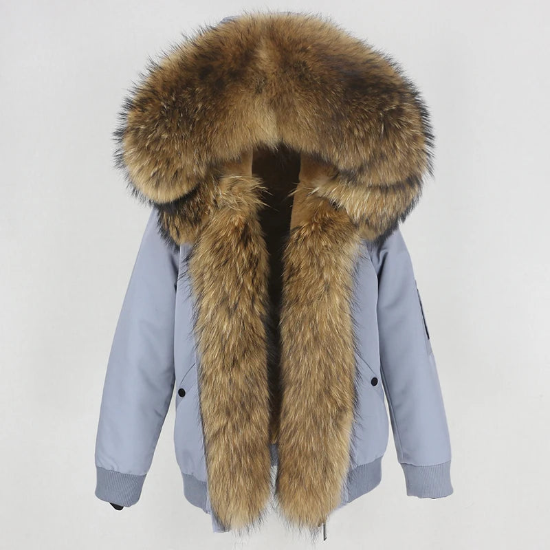 2023 New Bomber Waterproof Parka Winter Jacket Women Natural Real Raccoon Fur Hood Coat Detachable Thick Warm Outerwear