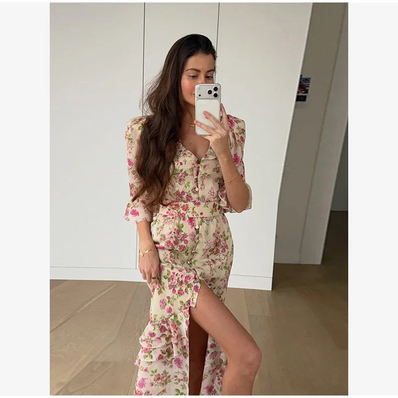 Flutter Sleeve Floral Maxi Dress