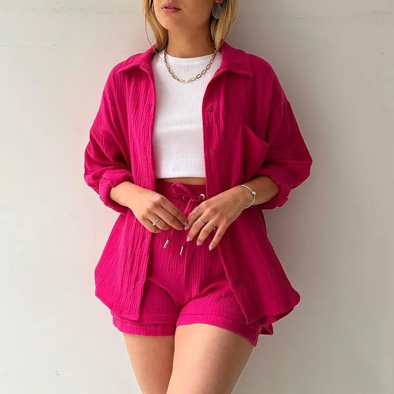Women's Summer Shorts Set White Long Shirt High Waisted Pants Sets Casual Outfit Streetwear Suits For Women Female Clothing 2025