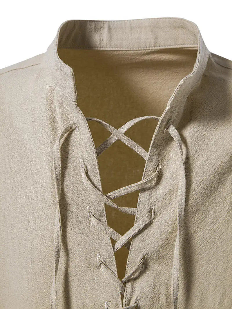 Men's  Casual Henley Shirt  Stand Collar Long Sleeve with Drawstring Cuffs Casual Henry Collar Shirt