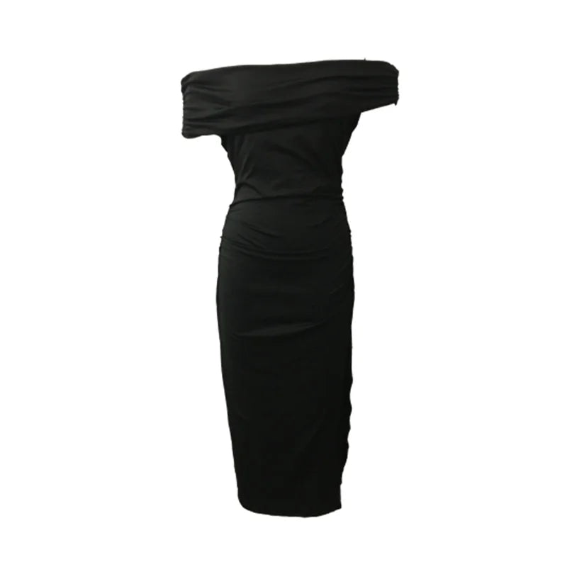 Fashion One-line Collar Off The Shoulder Dresses Women Commuter Slim Side Split Hem Dress Summer Gala Party Female Wrap Hip Gown