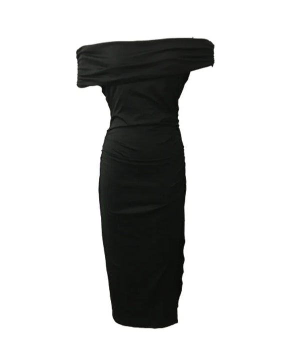 Fashion One-line Collar Off The Shoulder Dresses Women Commuter Slim Side Split Hem Dress Summer Gala Party Female Wrap Hip Gown