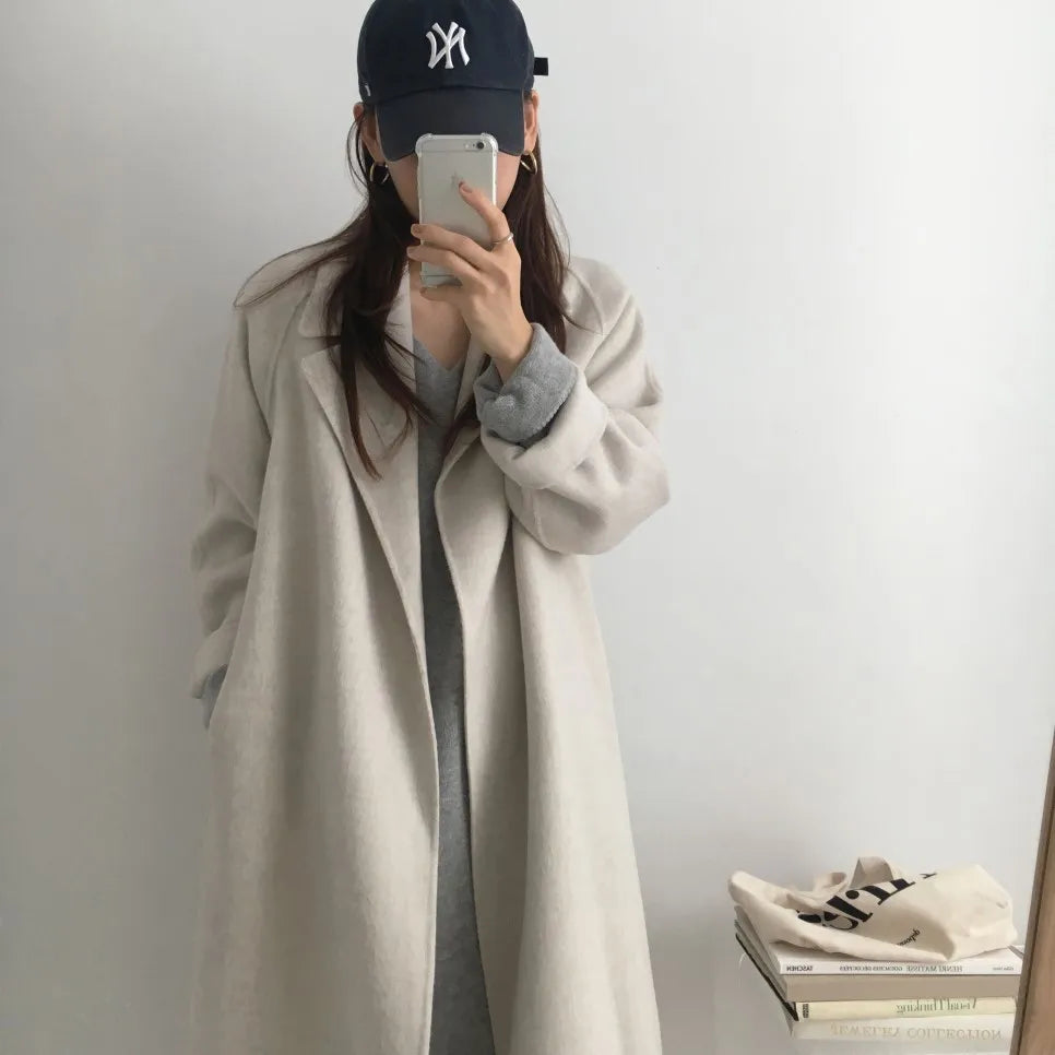 2025 Fall and Winter Women's Tweed Jacket Korean Fashion Commuter Luxury Solid Colour Thickened Oversized Loose Long Coats Women