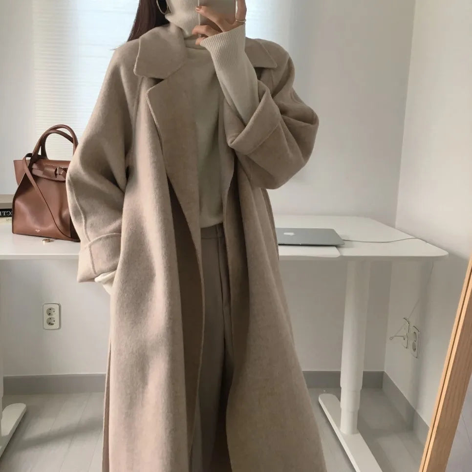 2025 Fall and Winter Women's Tweed Jacket Korean Fashion Commuter Luxury Solid Colour Thickened Oversized Loose Long Coats Women