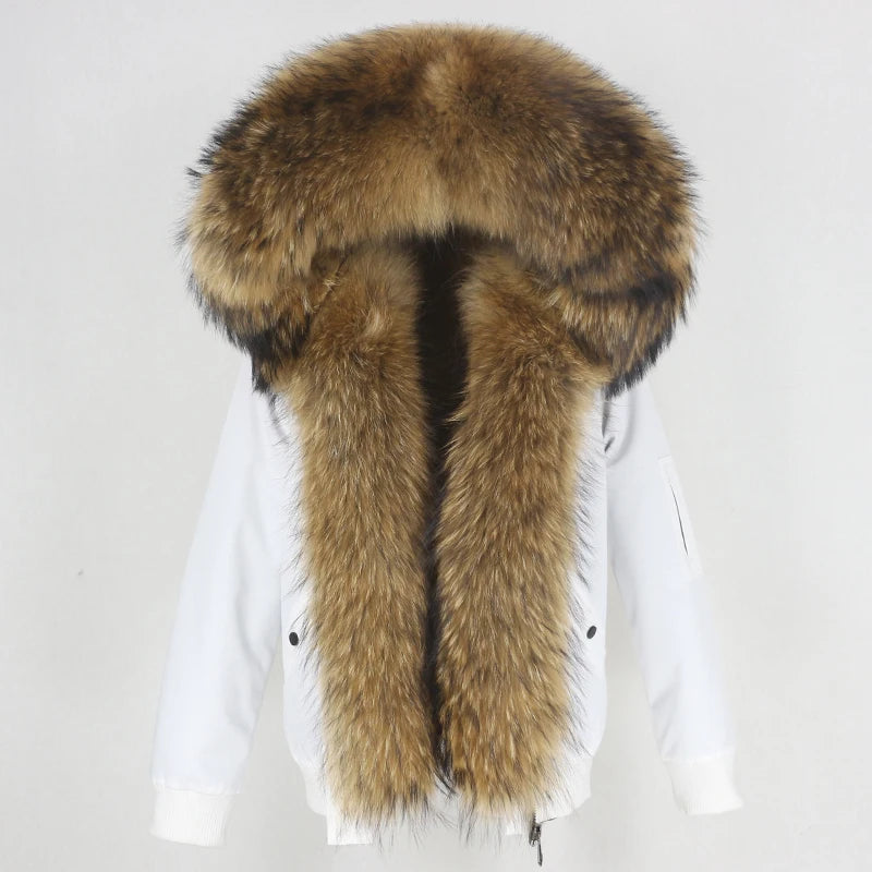 2023 New Bomber Waterproof Parka Winter Jacket Women Natural Real Raccoon Fur Hood Coat Detachable Thick Warm Outerwear
