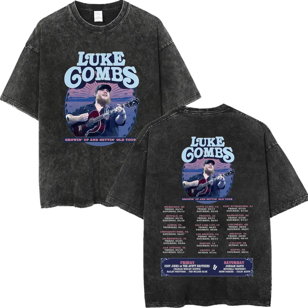 Vintage Washed Luke Combs Tour 2026 Merch T-shirts Men Women Fashion Y2k Oversized T-shirt Summer Casual Short Sleeve T Shirt