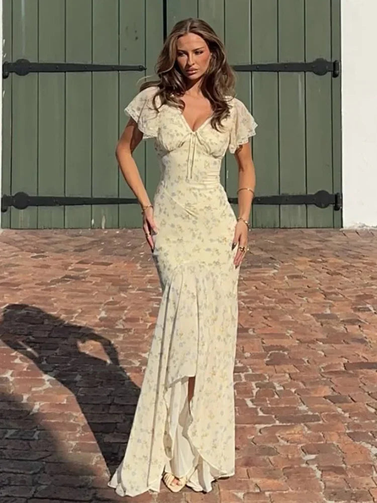 Flutter Sleeve Floral Maxi Dress