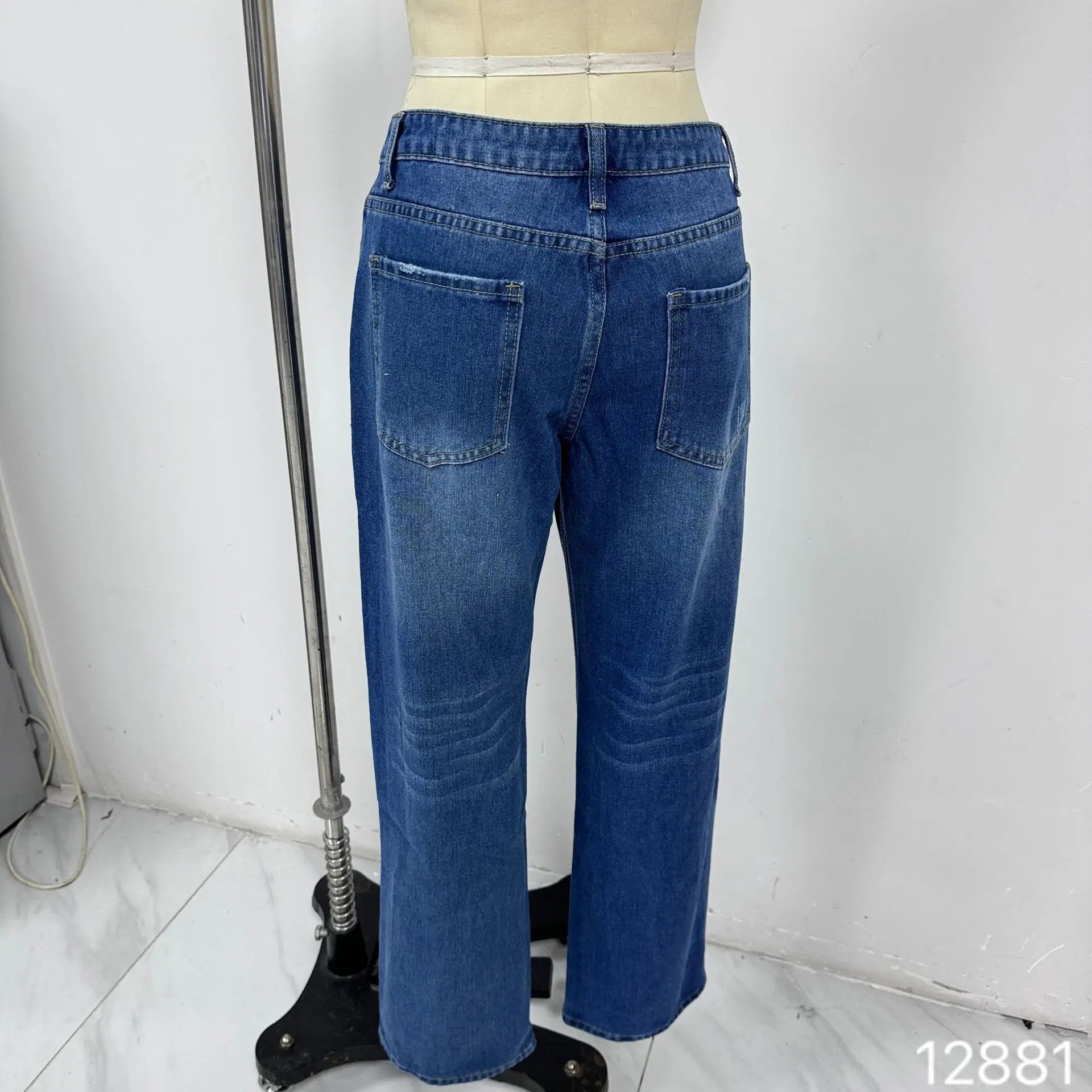 Autumn New Fashion Trend Street Style Women's Jeans Casual Solid Color Washed Distressed Straight-leg Floor-length Mopping Jeans