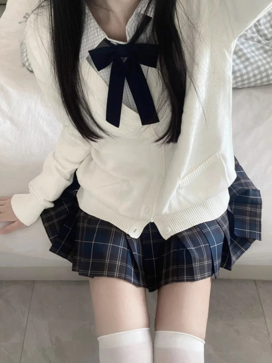 Original Deep ey JK orm Open Cardigan Knitted Long Sve Soft Girl School Sle Outerwear Faion Set for Women