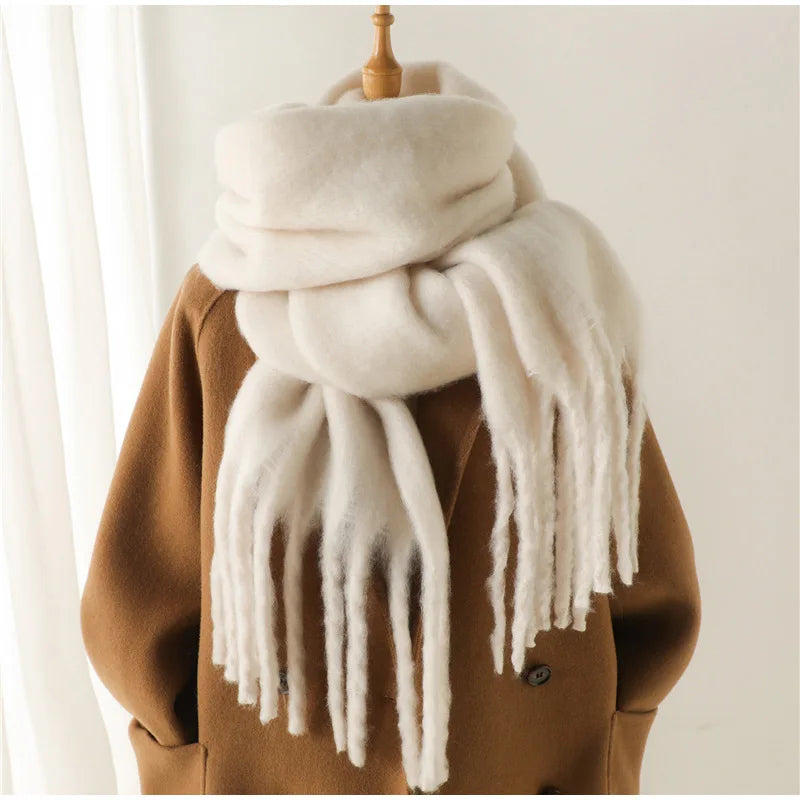Winter Scarf for Women Cashmere Warm Solid Pashmina Blanket Wraps Female Thick Soft Bufanda Big Tassel Shawl Long Poncho Echarpe
