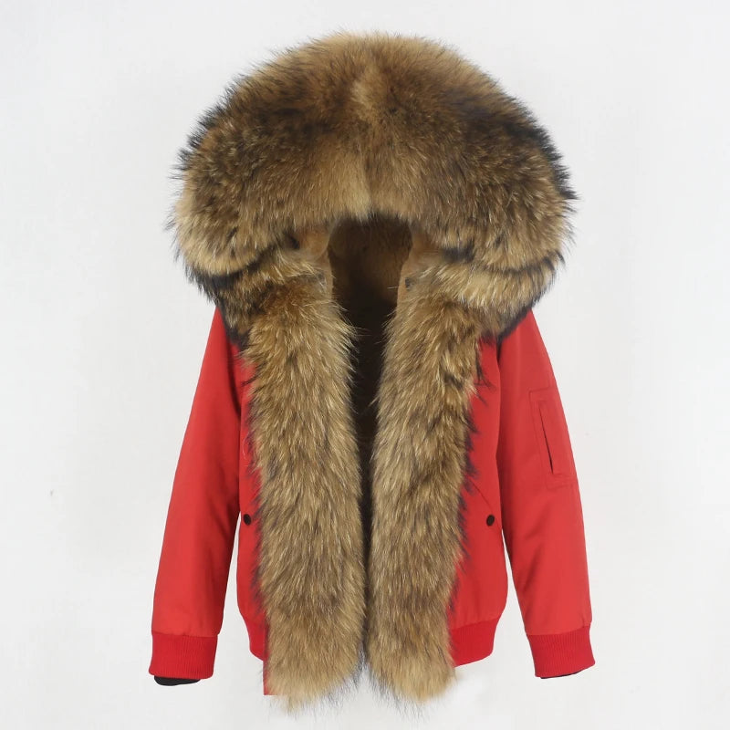 2023 New Bomber Waterproof Parka Winter Jacket Women Natural Real Raccoon Fur Hood Coat Detachable Thick Warm Outerwear