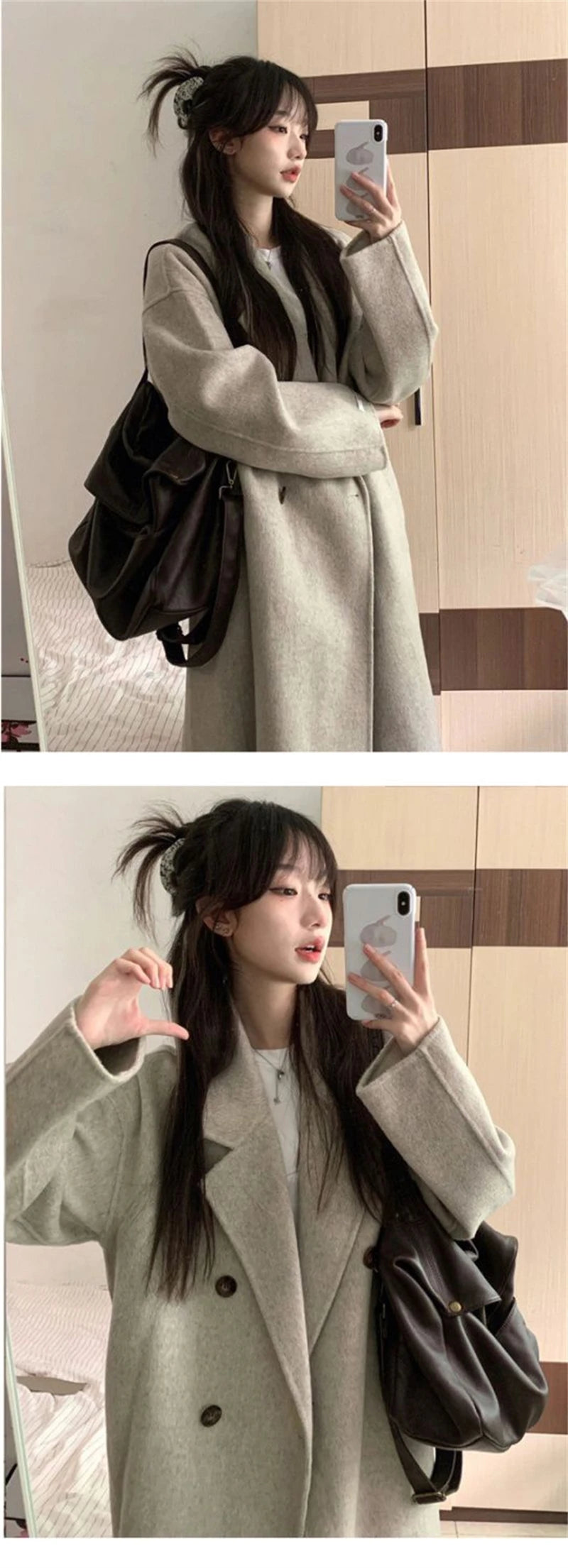 100% Wool Coat Lapel Overcoat Women Wool Blend Double Breasted Long Sleeve Shoulder Pad Coat 2024 Autumn Female Outwear