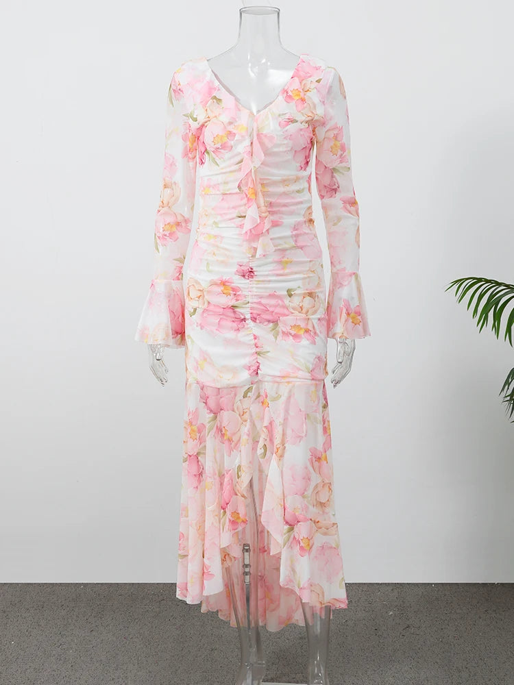 Flutter Sleeve Floral Maxi Dress