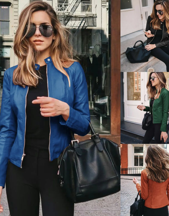 Women Pu Jacket Vintage Streetwear Stand Collar Zipper Leather Moto Biker Coats Punk Casual Female Tops Spring Short Outerwear