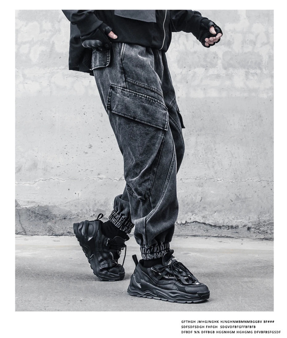 2025 Baggy Jeans Men Punk Hip Hop Black Grey Denim Sweatpants Washed Vintgae Street Casual Cargo Pants Pantalones Hombre