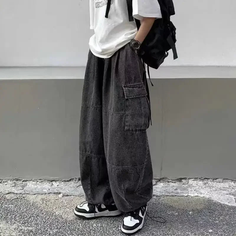 Baggy Jeans Women Oversized Vintage Denim Pants Men Retro Harajuku Wide Leg Jeans Casual Loose Elastic Waist Streetwear Trousers