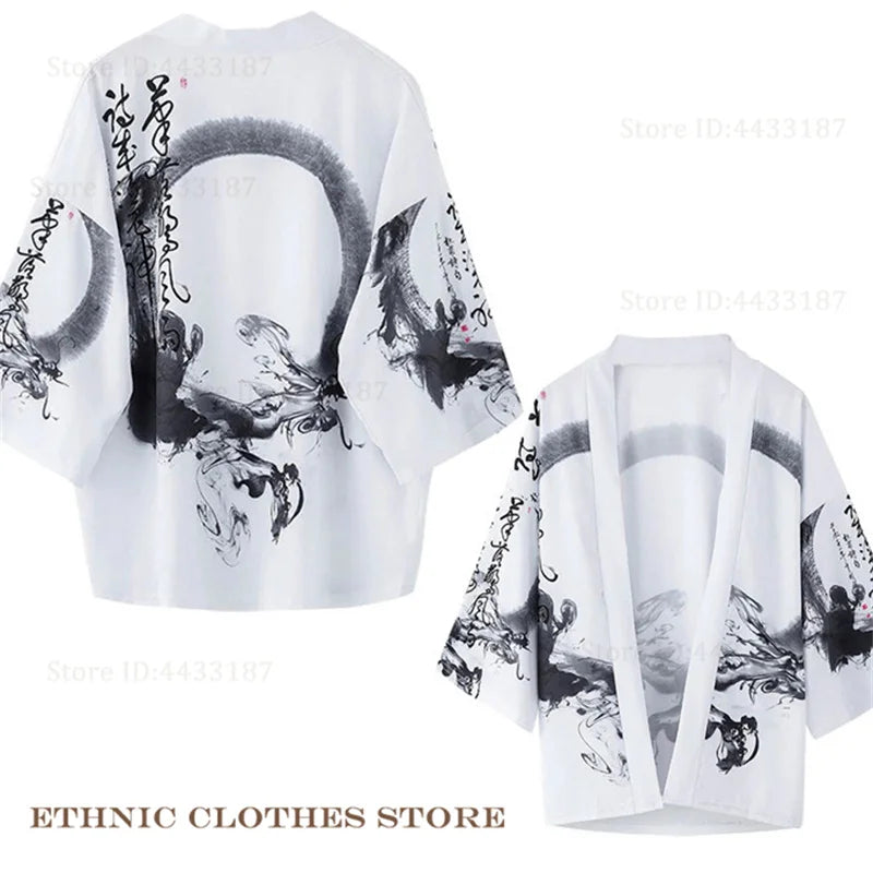Plus Size 3XL 4XL 5XL Japanese Kimono Cardigan Cosplay Haori Yukata Top Adult Traditional Samurai Costume Loose Men Male Shirt