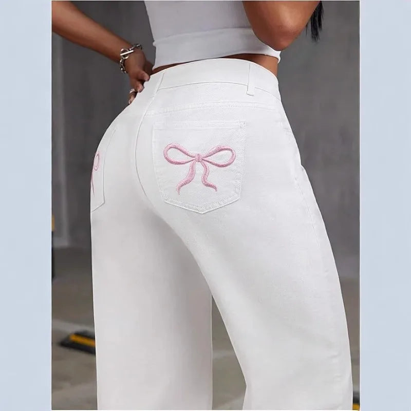 UNITIM Lady Versatile Washed Denim Trousers Women Straight Leg Slim Fit Jeans Pants Women Pockets Vintage Floor Length Trousers