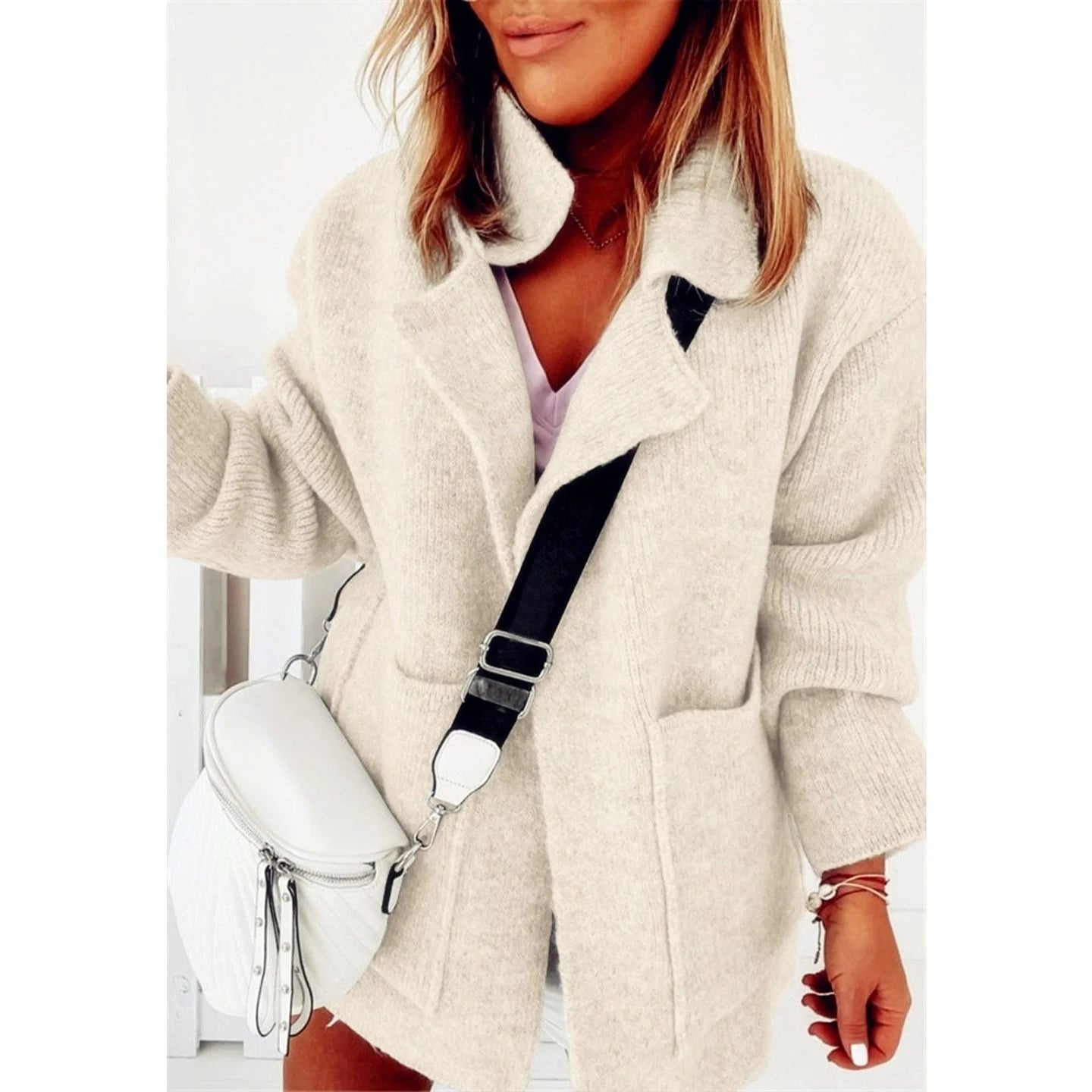 Women's Knitted Sweater Coat with ket Warped Knit Fake Two-Piece Sle Spring 2026 Faion Ladies' Premium Quali Sweater...
