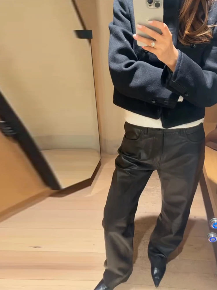 Casual Solid Women's Jacket O-Neck Full Sleeve Button Black Lady Cropped Jackets 2026 Spring Chic Female Street Outerwear