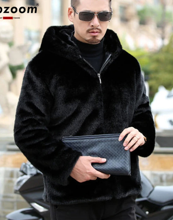 Supzoom 2022 New Arrival Top Fashion Winter Warm Flowing Gold Mink Imitation Sheep Sheared Fur Zipper Men's Solid Hooded Jacket