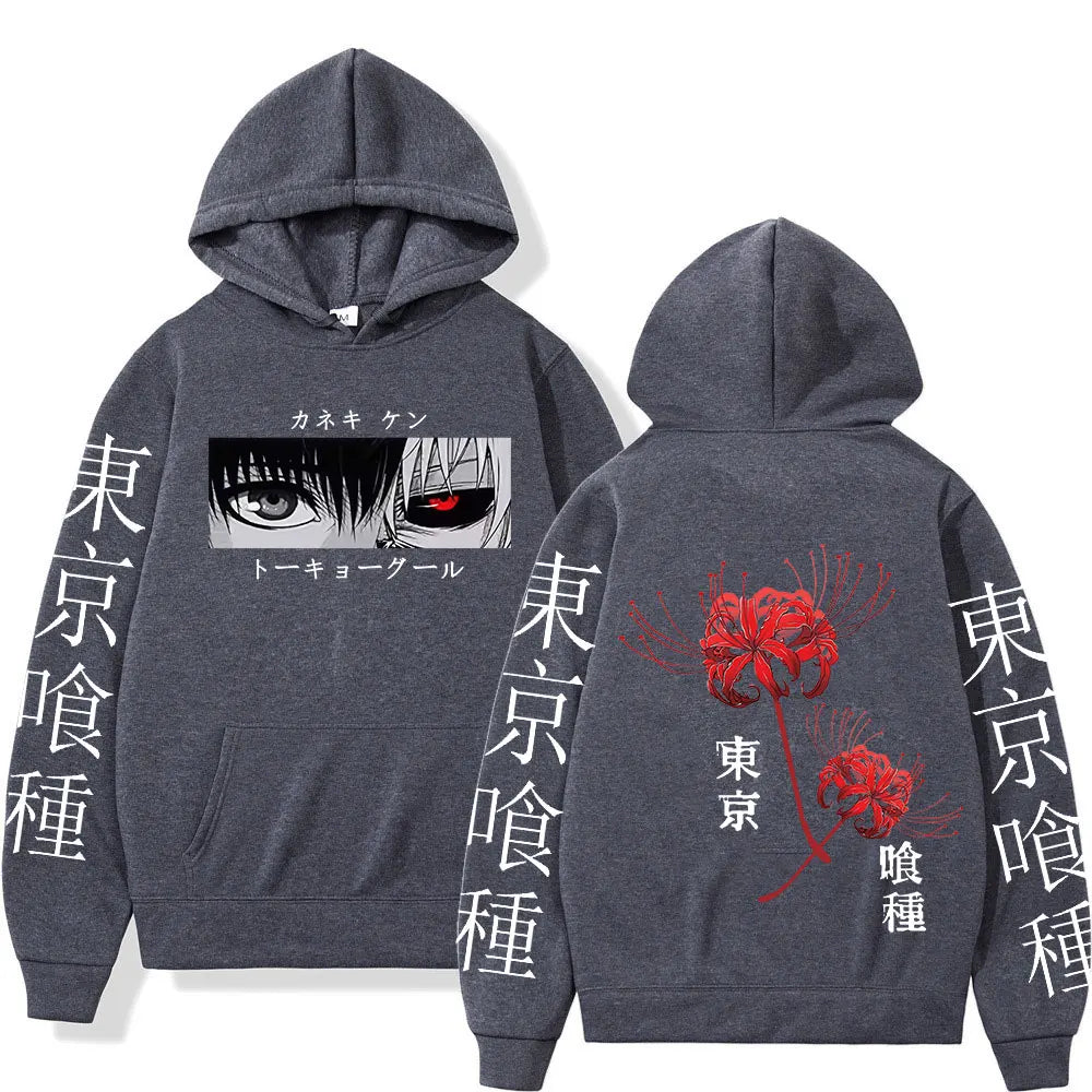 Anime Tokyo Ghoul Spider Lily Hoodies Manga Cool Ken Kaneki Eyes Men Women Sweatshirts Fashion Harajuku Long Sleeve Pullovers
