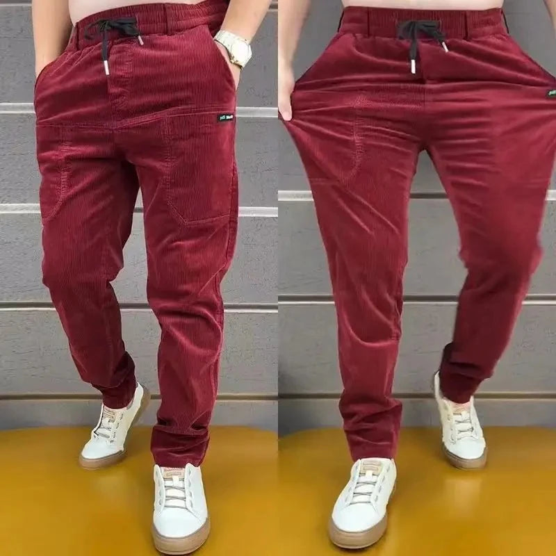 Baggy Corduroy Sweatpants Men Solid Color Casual Spring Autumn Tech Fleece Sport Loose Joggers Harem Pants Male Long Trousers