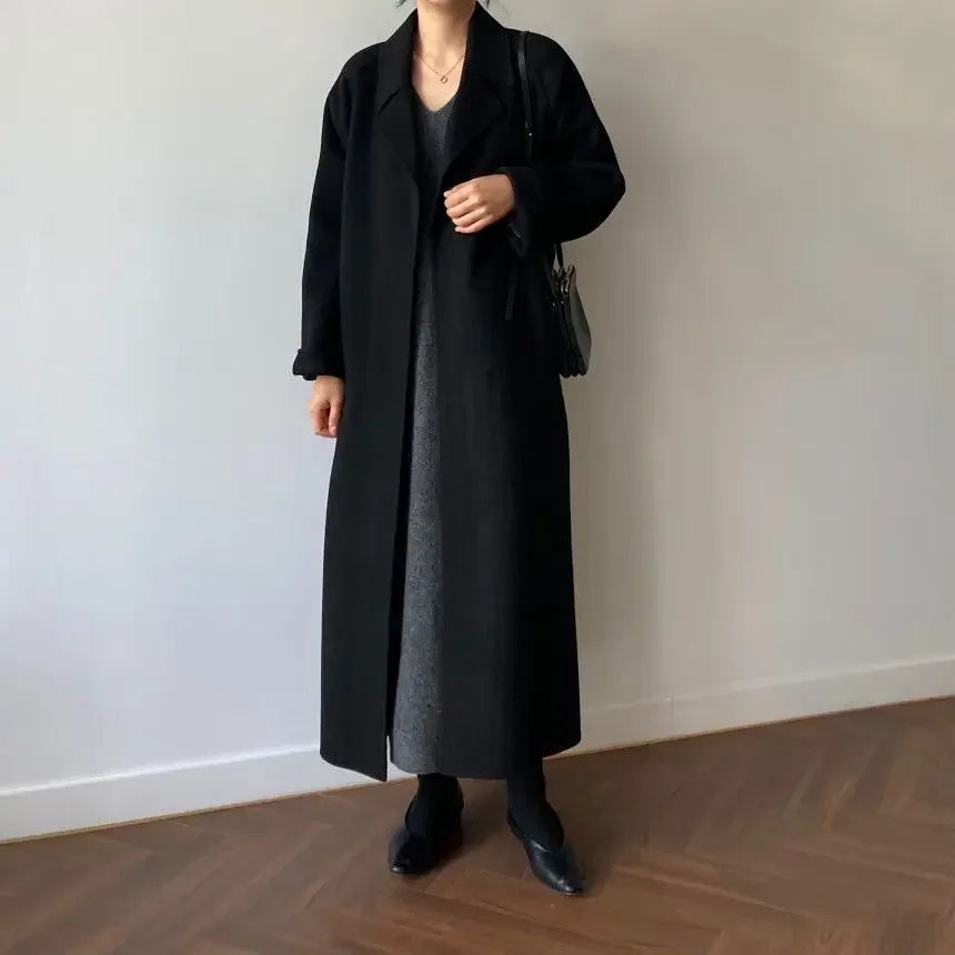 2025 Fall and Winter Women's Tweed Jacket Korean Fashion Commuter Luxury Solid Colour Thickened Oversized Loose Long Coats Women