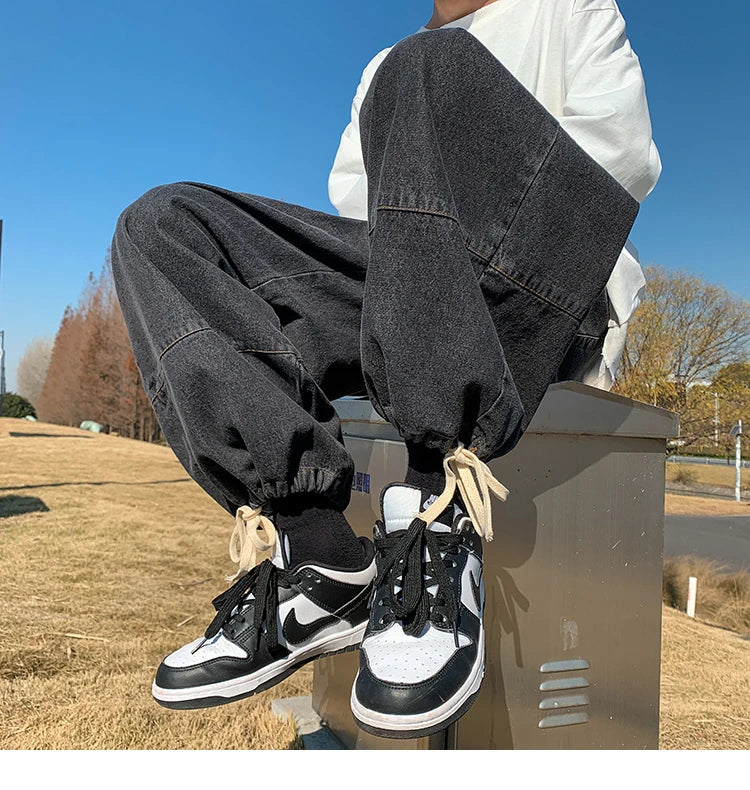 Baggy Jeans Trousers Male Denim Pants Black Wide Leg Pants Men's Jeans Oversize Cargo Korean Streetwear Hip Hop Harajuku