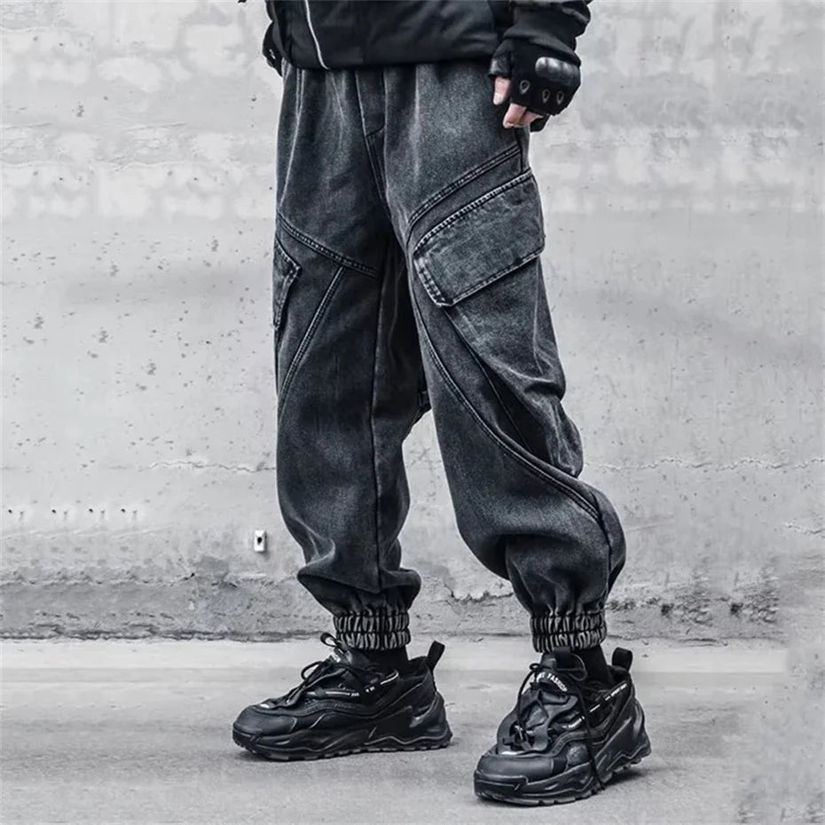 2025 Baggy Jeans Men Punk Hip Hop Black Grey Denim Sweatpants Washed Vintgae Street Casual Cargo Pants Pantalones Hombre