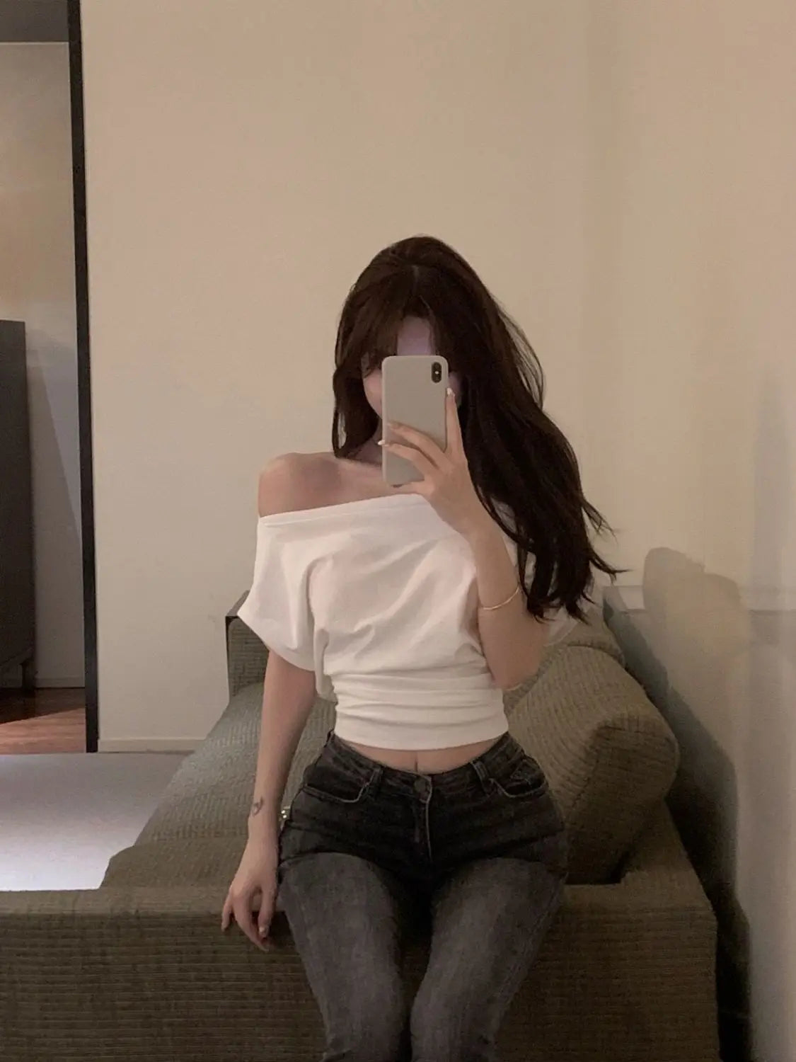 T-shirts Women Clothing Skew Collar Vintage Summer Aesthetic Sexy Off Shoulder Streetwear Elegant Minority Fashionable Pure 2023