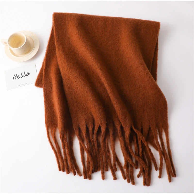 Winter Scarf for Women Cashmere Warm Solid Pashmina Blanket Wraps Female Thick Soft Bufanda Big Tassel Shawl Long Poncho Echarpe