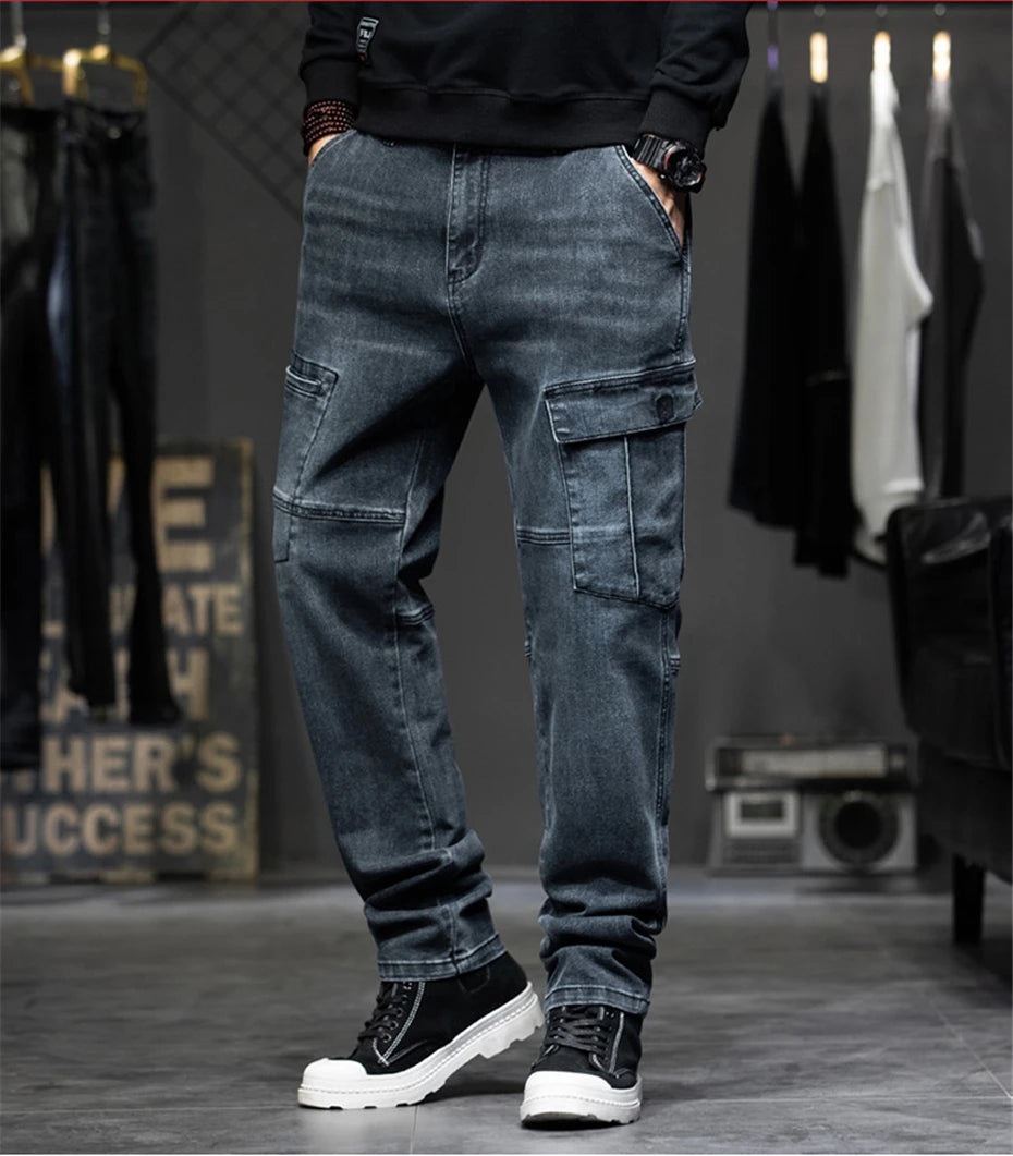 Baggy Jeans Men Plus Size 40 44 Denim Pants Fashion Pockets Cargo Jeans Pants Streetwear Loose Trousers Male Big Size Bottoms