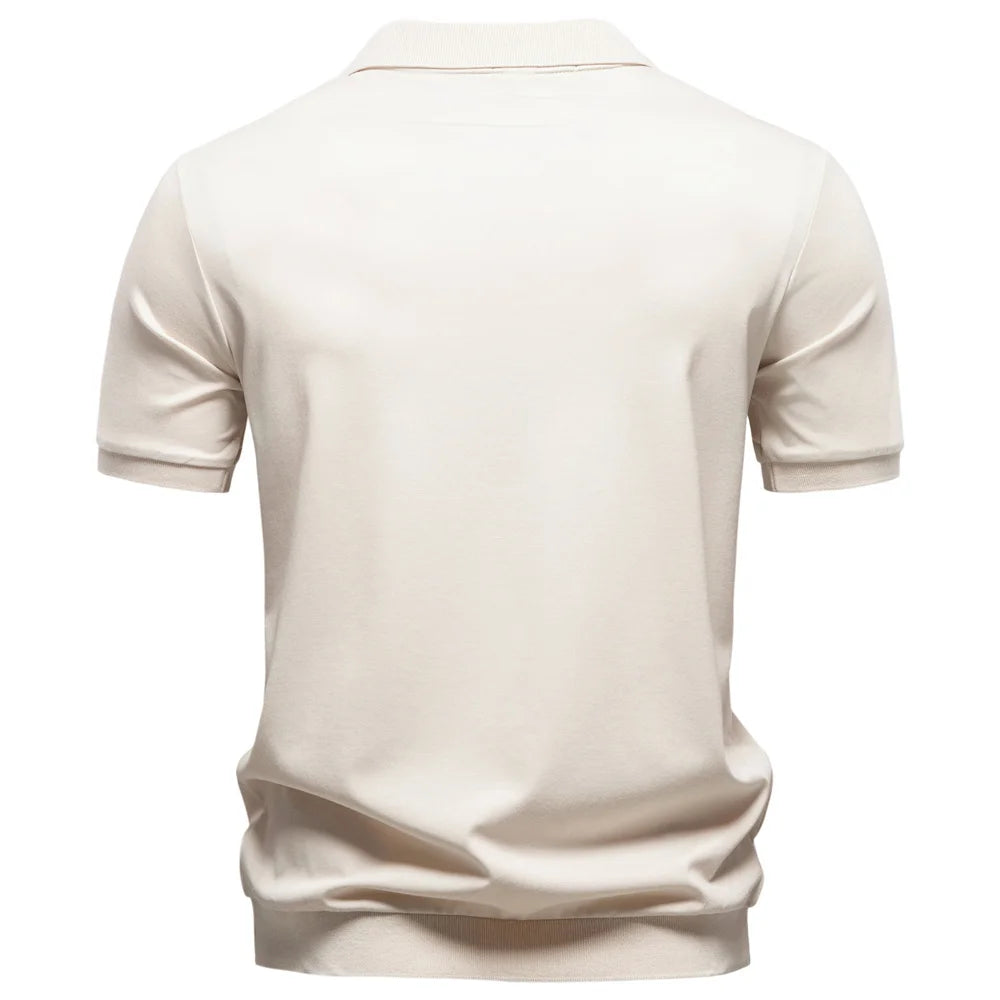AIOPESON Men's Breathable Silky Polo Shirt Solid Color Soft Skin-Friendly Casual Cool Old Money Style Male Polo Shirts