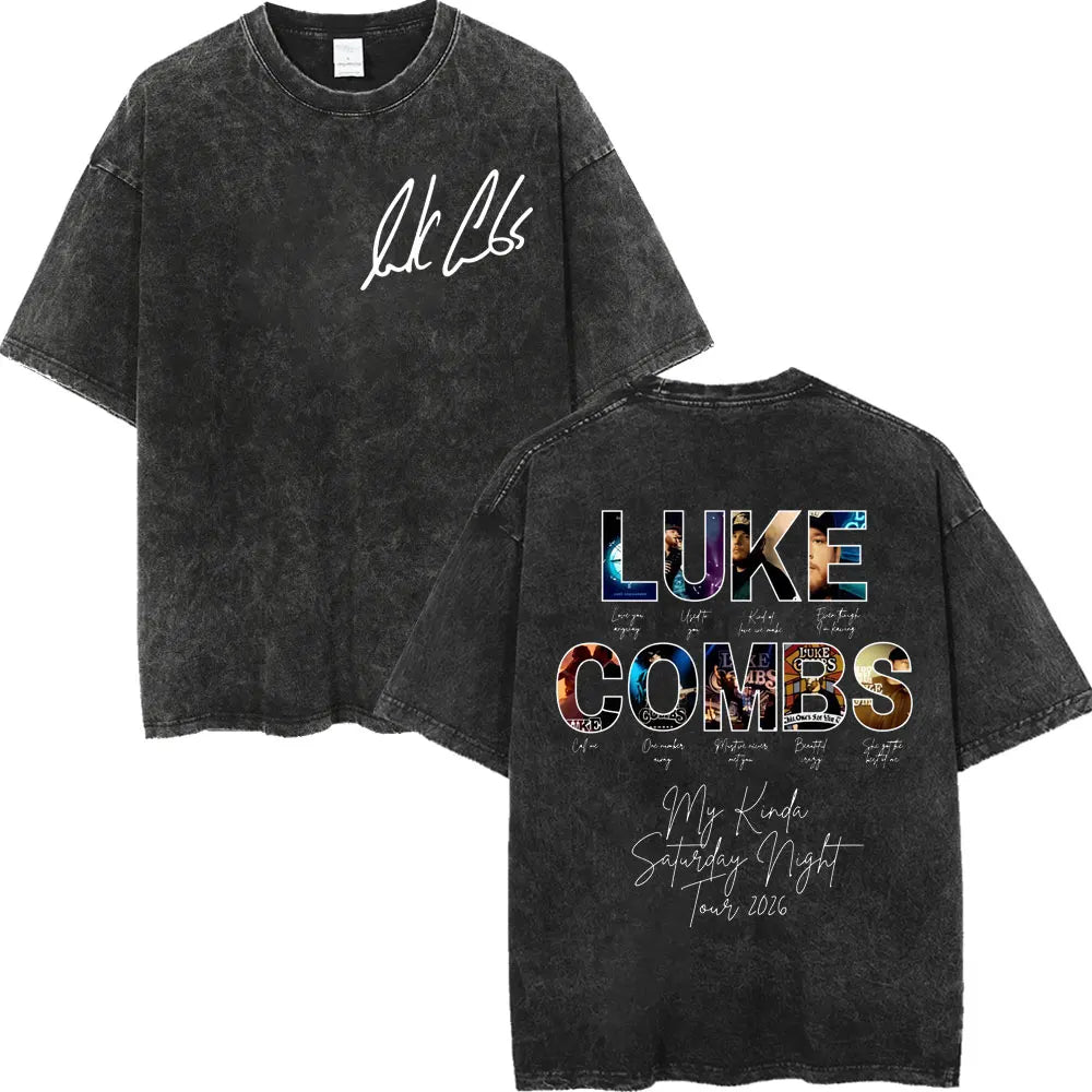 Vintage Washed Luke Combs Tour 2026 Merch T-shirts Men Women Fashion Y2k Oversized T-shirt Summer Casual Short Sleeve T Shirt