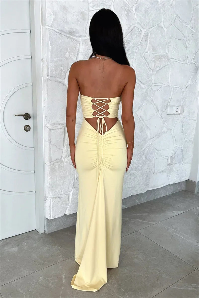 Women's lace up backless strapless maxi dress, off shoulder, fibrcon battery, club, party, long, summer, new