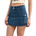 Women Skirts Denim Washed Solid Low Waist Slim Fit Sexy Wrap Buttocks Mini Dress High Street Spliced Skirt Pockets 2025