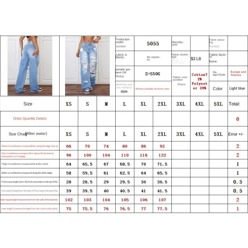Womens Pants Womens Jeans Trendy Light Blue Distressed Baggy Relaxed Fit Wide Leg Denim