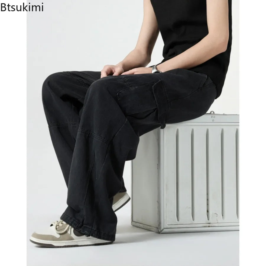 Baggy Jeans Spring Autumn New Men's Cargo Pants Casual Wide Leg Jogging Trousers Vintage Loose Work Jeans Man Hip Hop Streetwear