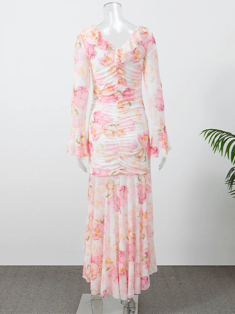 Flutter Sleeve Floral Maxi Dress
