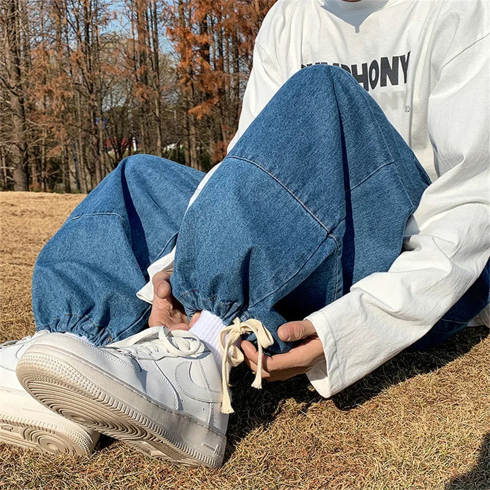 Baggy Jeans Trousers Male Denim Pants Black Wide Leg Pants Men's Jeans Oversize Cargo Korean Streetwear Hip Hop Harajuku