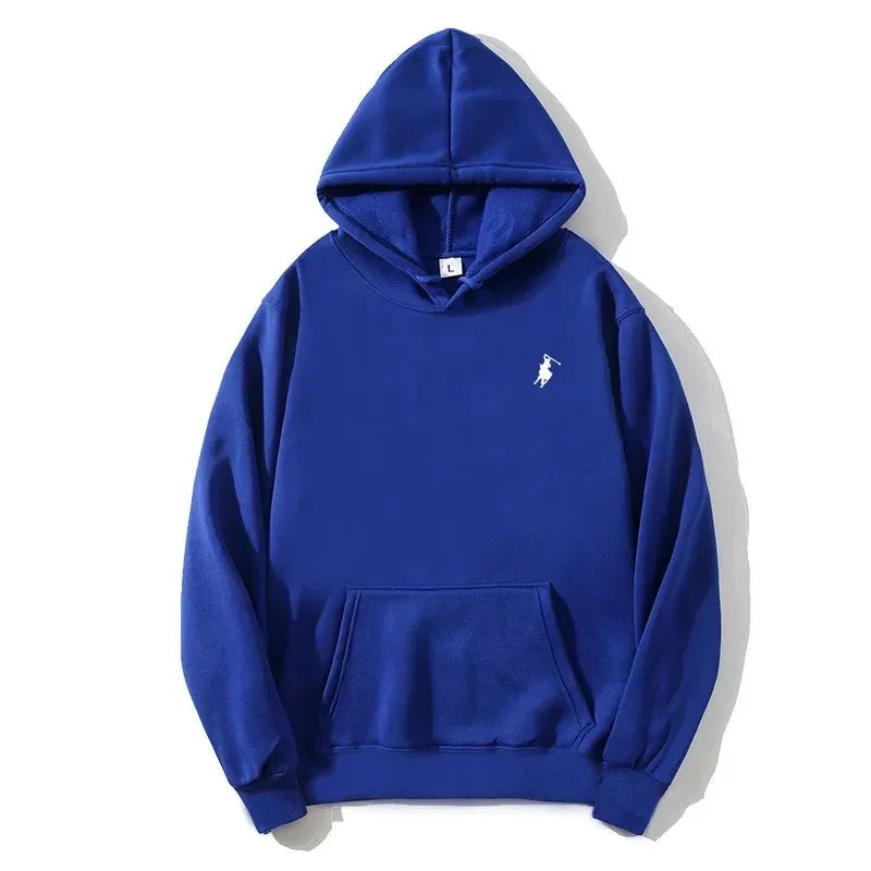 2026 polo print hooded sweatshirt for autumn and winter, suitable both men women, loose white couple's casual