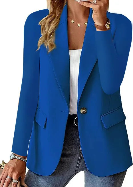 Women OL Blazer Spring Autumn Female One Button Long Sleeve Solid Slim Workwear Business Blazer Coats OUFY-3008