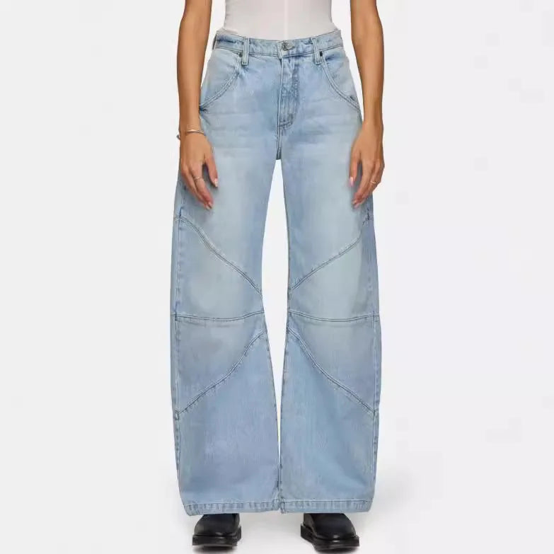 Autumn New Fashion Trend Street Style Women's Jeans Casual Solid Color Washed Distressed Straight-leg Floor-length Mopping Jeans