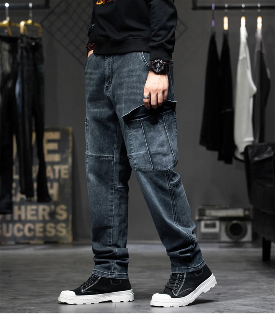 Baggy Jeans Men Plus Size 40 44 Denim Pants Fashion Pockets Cargo Jeans Pants Streetwear Loose Trousers Male Big Size Bottoms