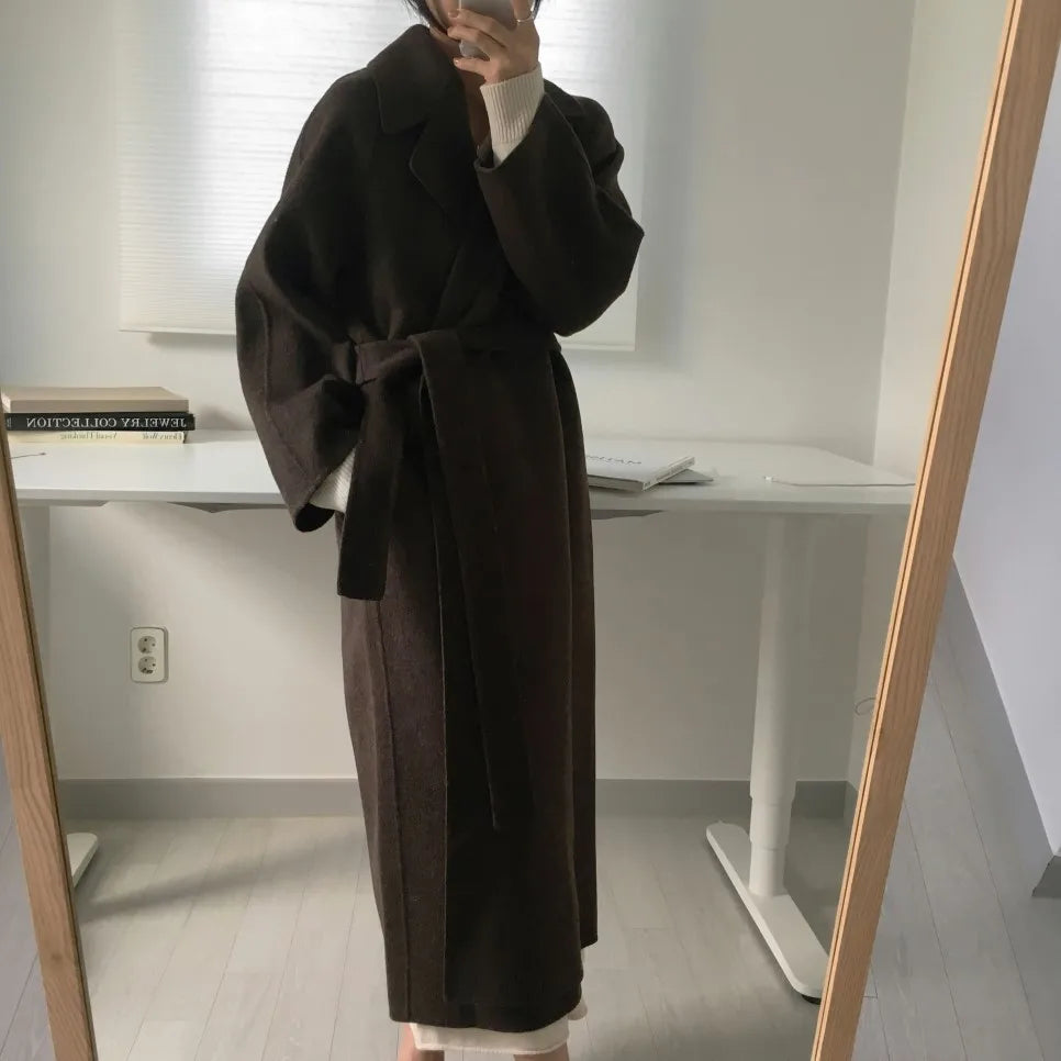 2025 Fall and Winter Women's Tweed Jacket Korean Fashion Commuter Luxury Solid Colour Thickened Oversized Loose Long Coats Women