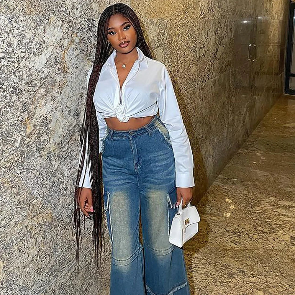 Women's Straight Leg Jeans High Waist Loose Denim Pants Vintage Washed Baggy Trousers