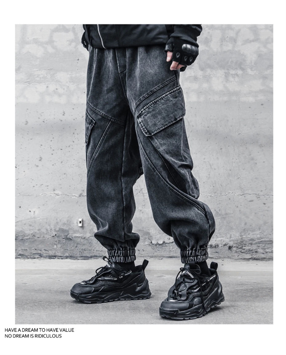 2025 Baggy Jeans Men Punk Hip Hop Black Grey Denim Sweatpants Washed Vintgae Street Casual Cargo Pants Pantalones Hombre