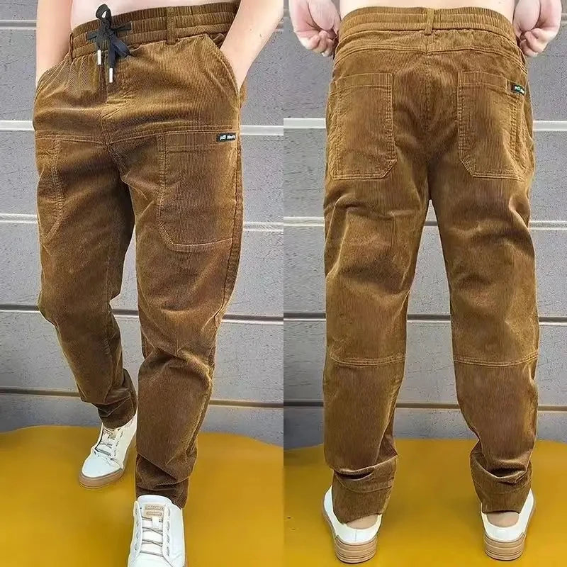 Baggy Corduroy Sweatpants Men Solid Color Casual Spring Autumn Tech Fleece Sport Loose Joggers Harem Pants Male Long Trousers